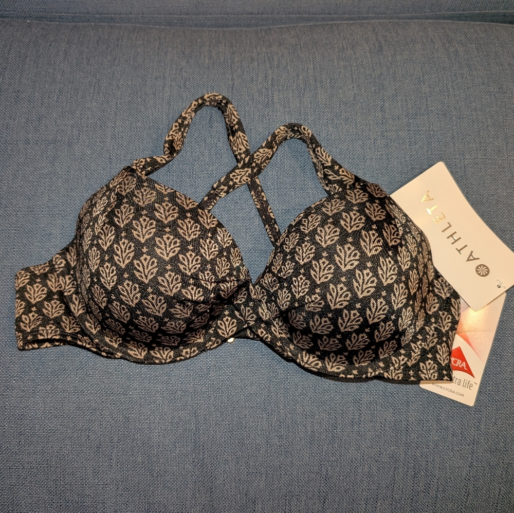 NWT ATHLETA Underwire Bikini Top 34B/C Aqualuxe Print Twist Black Brown Gold - Picture 2 of 4